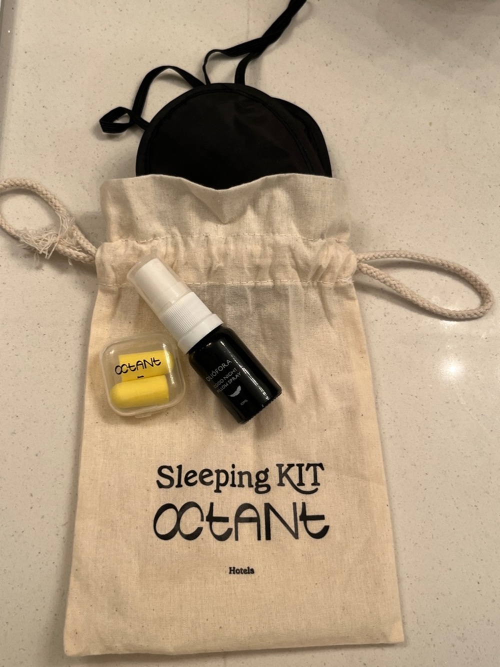 Octant Hotel Exclusive Sleeping Kit New in bag!Eye Mask/Earplugs/Pillow Spray